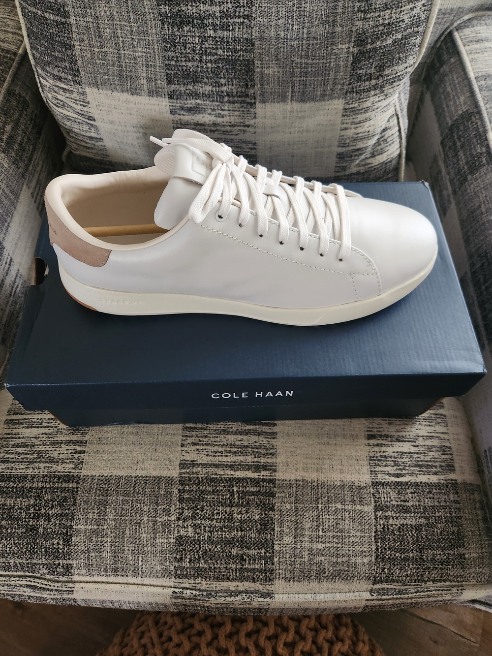 Cole Haan Men's White Leather Sneaker with Tan Heel